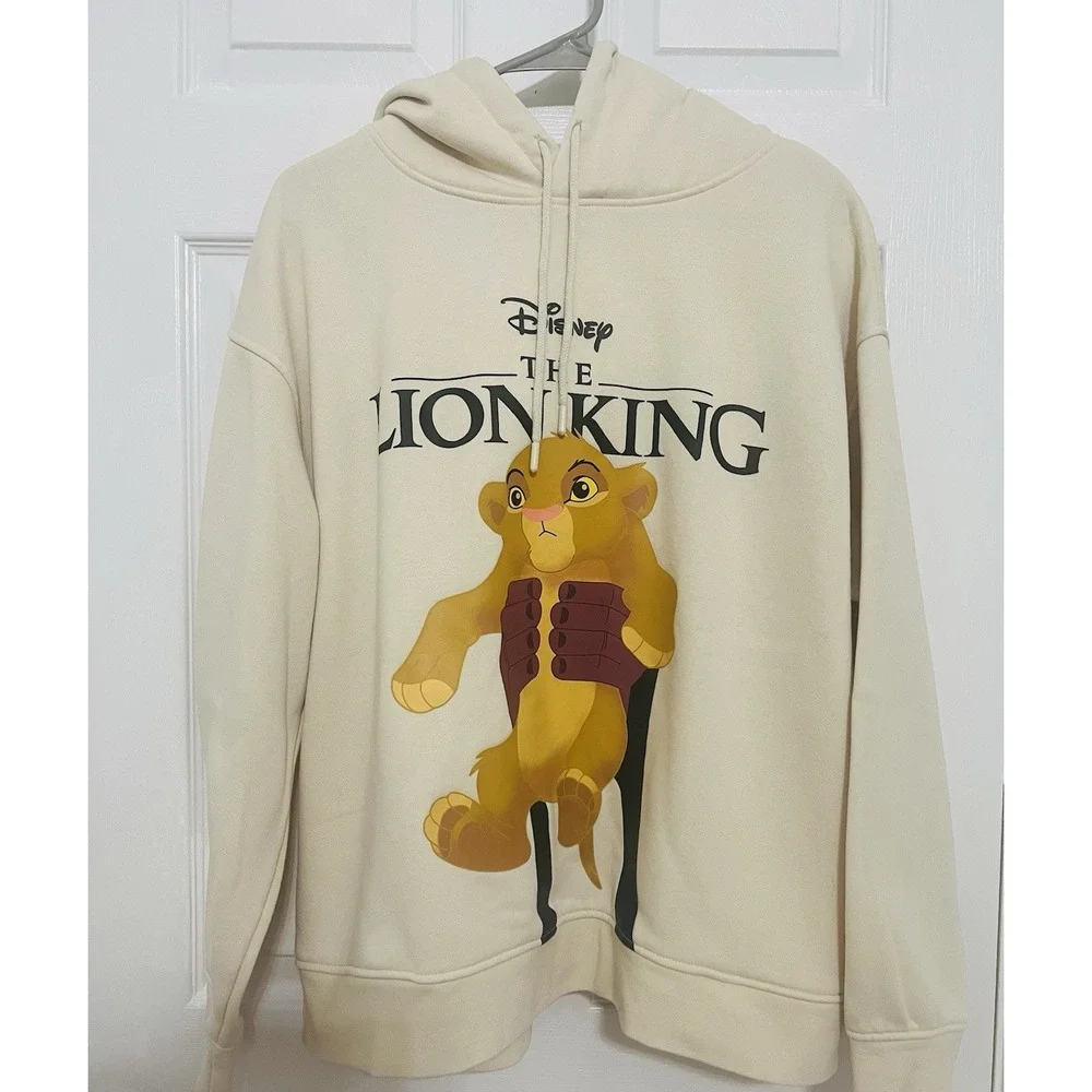 Disney The Lion King Simba Graphic Print Beige Hoodie Pockets Unisex XL 14/16